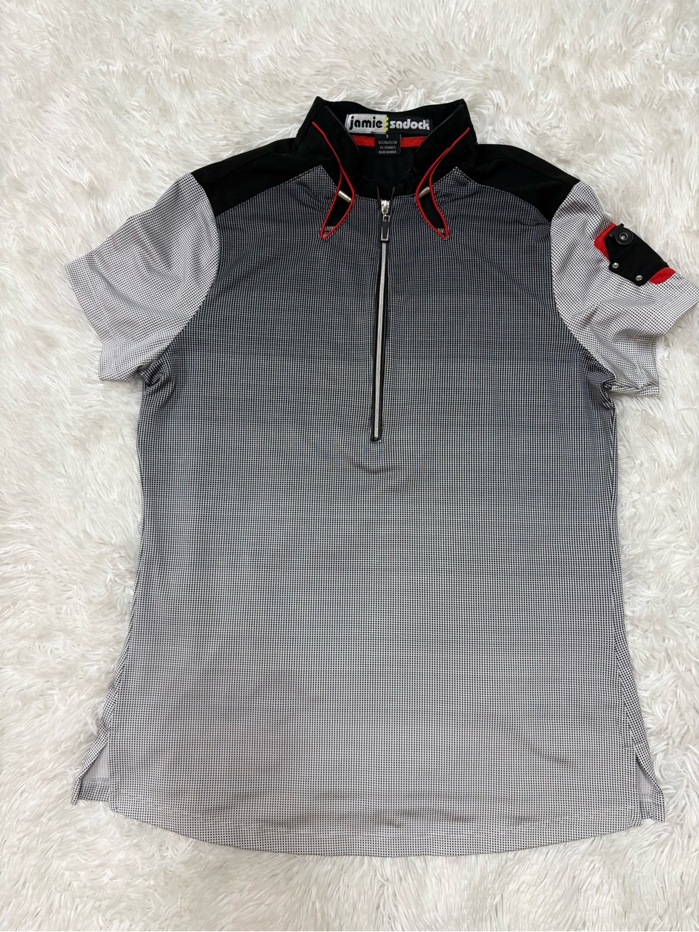 jamie sadock Gray Zip Polo with Black & Red Trim
